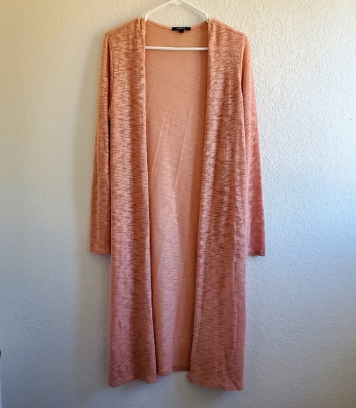 Ambiance Long Open Pink Cardigan Side Slit Sz L Boho Layering Fairy FLAW - Picture 1 of 9